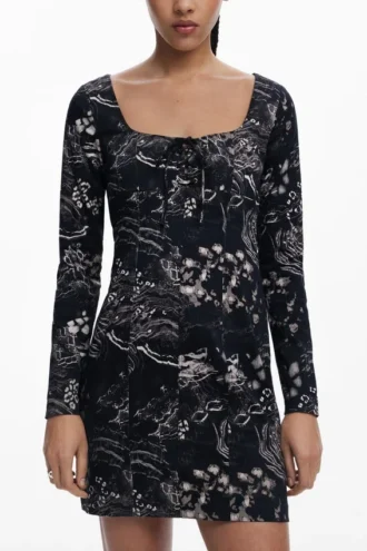 Short Dress with Square Neckline