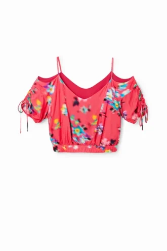 Short Gathered Floral Blouse
