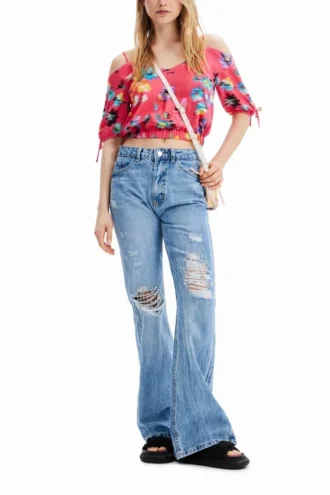 Short Gathered Floral Blouse
