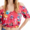 Short Gathered Floral Blouse