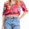 Short Gathered Floral Blouse