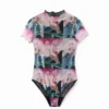 Short-Sleeve Fantasy Tulle Bodysuit