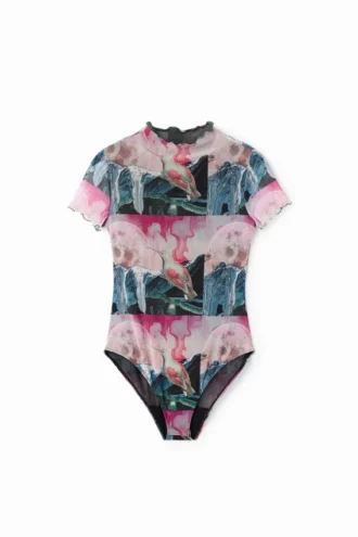Short-Sleeve Fantasy Tulle Bodysuit