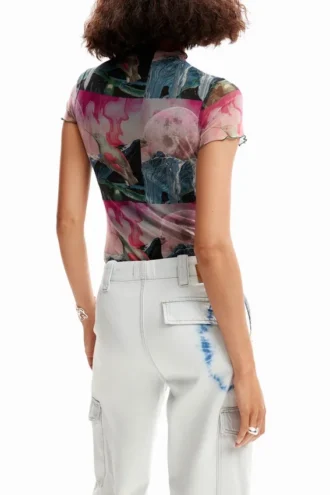Short-Sleeve Fantasy Tulle Bodysuit