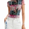 Short-Sleeve Fantasy Tulle Bodysuit