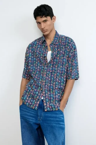 Short-Sleeve Shirt with Ethnic Embroidery