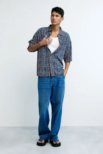 Short-Sleeve Shirt with Ethnic Embroidery
