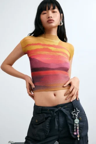 Short-Sleeved High Neck Blouse