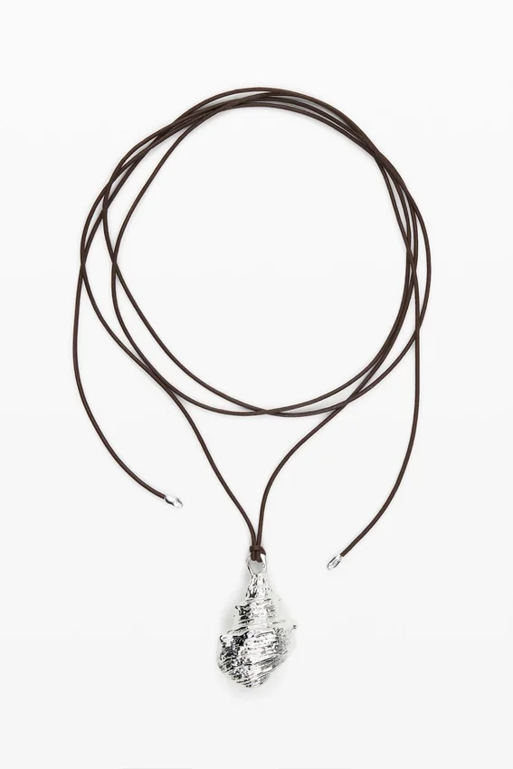 Silver Shell Pendant Cord Zalio Silver Shell Pendant Cord Zalio