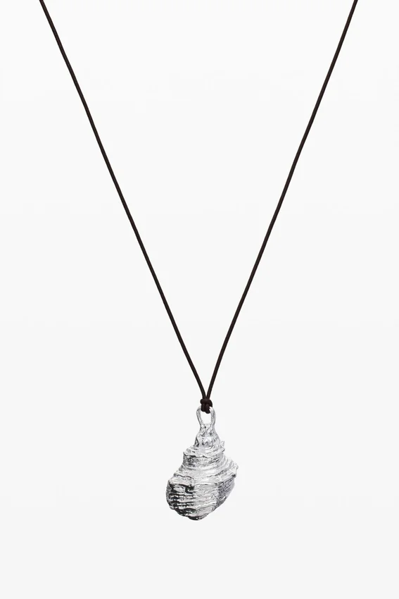 Silver Shell Pendant Cord Zalio Silver Shell Pendant Cord Zalio