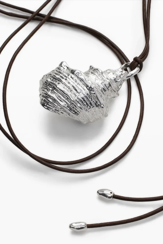 Silver Shell Pendant Cord Zalio Silver Shell Pendant Cord Zalio