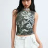 Sleeveless Printed T-Shirt