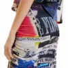 Slim Gathered Collage Midi Skirt