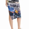 Slim Gathered Collage Midi Skirt