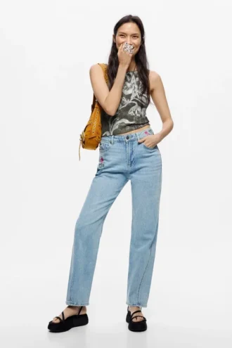 Straight Floral Jeans