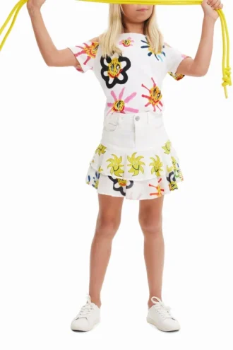 Sun Ruffle Denim Mini Skirt