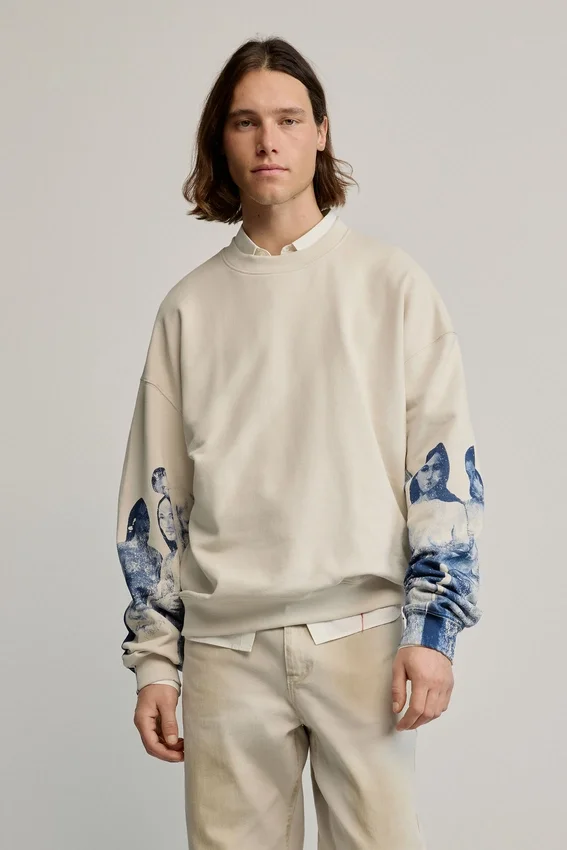 Sweatshirt with Printed Sleeves Sweatshirt with Printed Sleeves