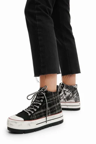 Tartan Platform High-Top Sneakers