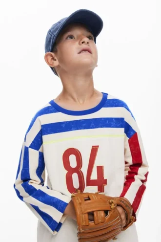 Three-Quarter Sleeve Striped T-Shirt