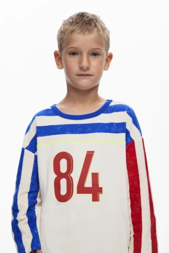 Three-Quarter Sleeve Striped T-Shirt