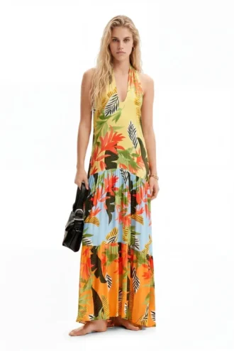Tropical Halter Neck Maxi Dress