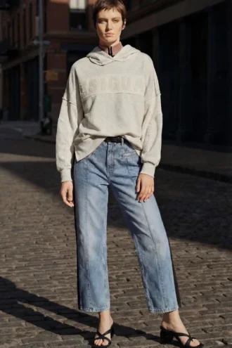 Two-Material Denim Trousers