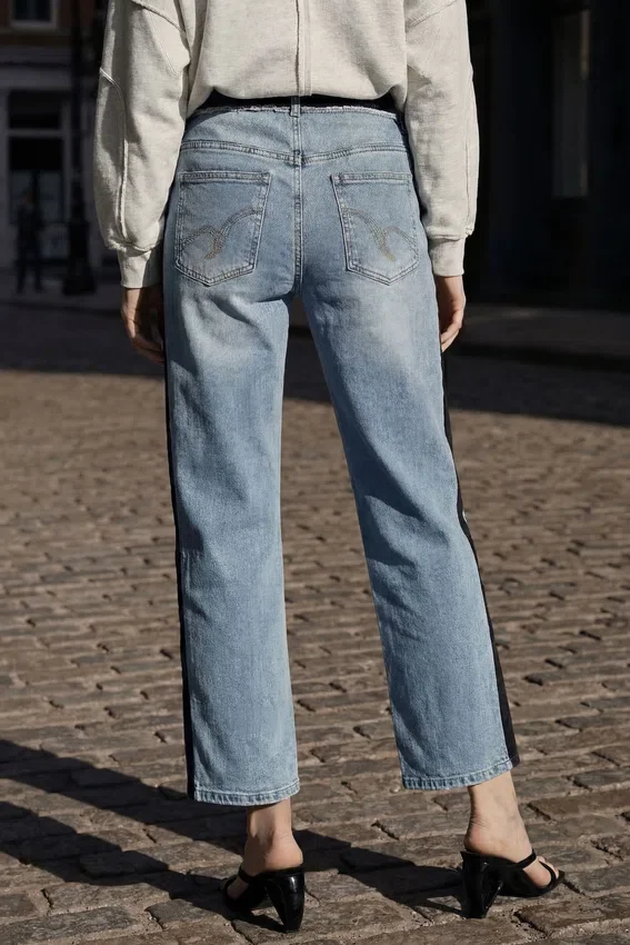 Two-Material Denim Trousers Two-Material Denim Trousers