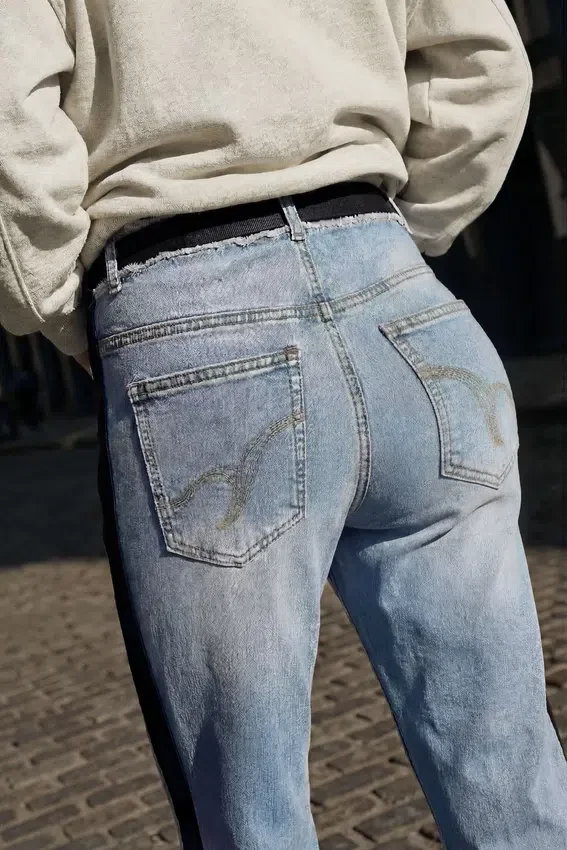 Two-Material Denim Trousers Two-Material Denim Trousers