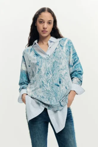 V-Neck Sweater with Abstract Print