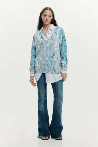 V-Neck Sweater with Abstract Print