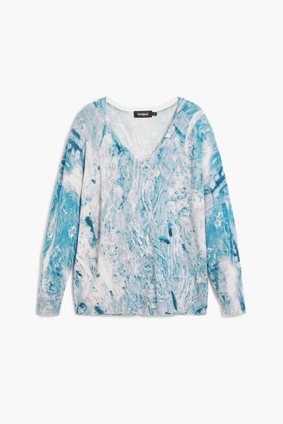 V-Neck Sweater with Abstract Print V-Neck Sweater with Abstract Print