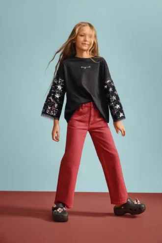 Washed-Effect Denim Trousers