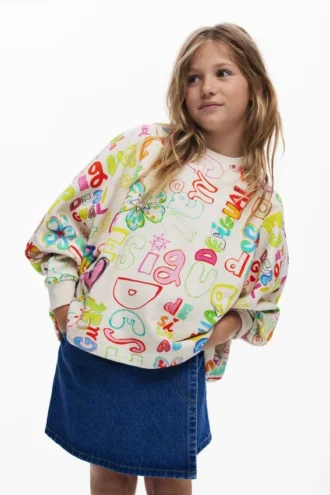 Wide-Sleeve Lettering Sweatshirt