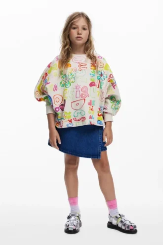 Wide-Sleeve Lettering Sweatshirt