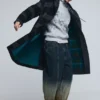 Wool Bimaterial Checkered Coat