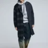 Wool Bimaterial Checkered Coat