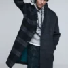Wool Bimaterial Checkered Coat